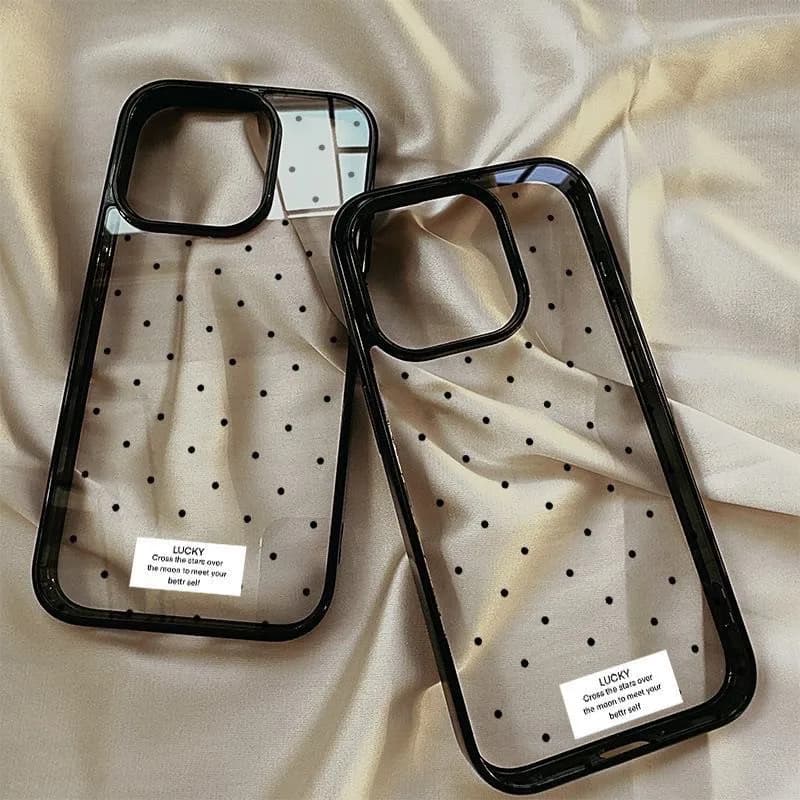 Korean Ins Black Polka Dot Label Simple Y2K Phone Case For iPhone 17Air 16 15 14 13 12 11 Promax 7 8 Plus XR XS MAX Back Cover