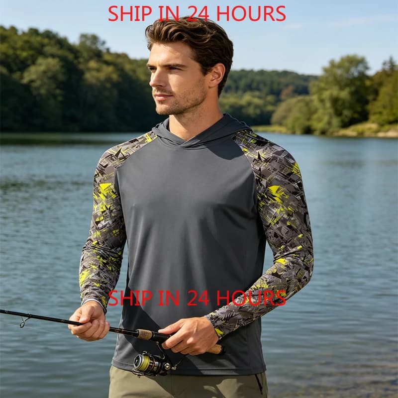 Abbigliamento da Pesca, Felpa con Cappuccio ad Alta Prestazione, Protezione UV UPF 50, Magliette a Maniche Lunghe per la Pesca, Top Traspiranti da Uomo