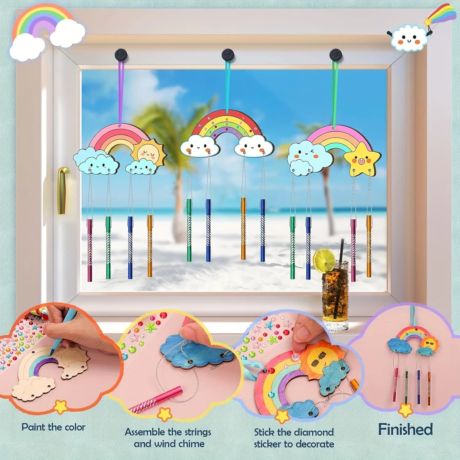 New Design Rainbow Wooden Wind Chimes Unfinished Rainbow Wind Chimes Wooden Wind Chimes Art Tools and Crafts Coloring Painting