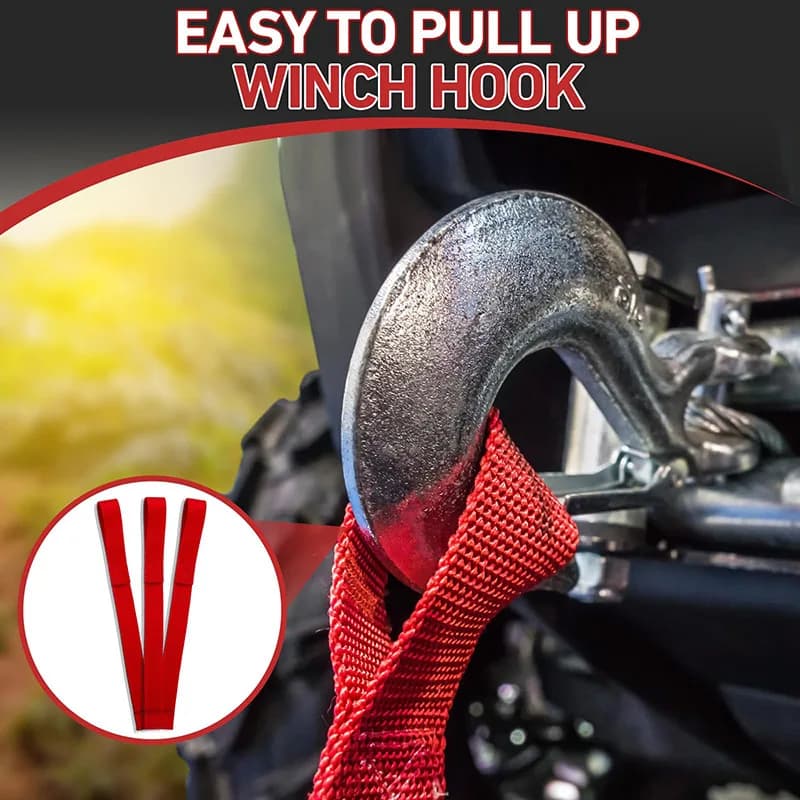 Protective strap for pull belt with 1/3-piece red inch hook with pull rope, nylon winch strap suitable for cable winch