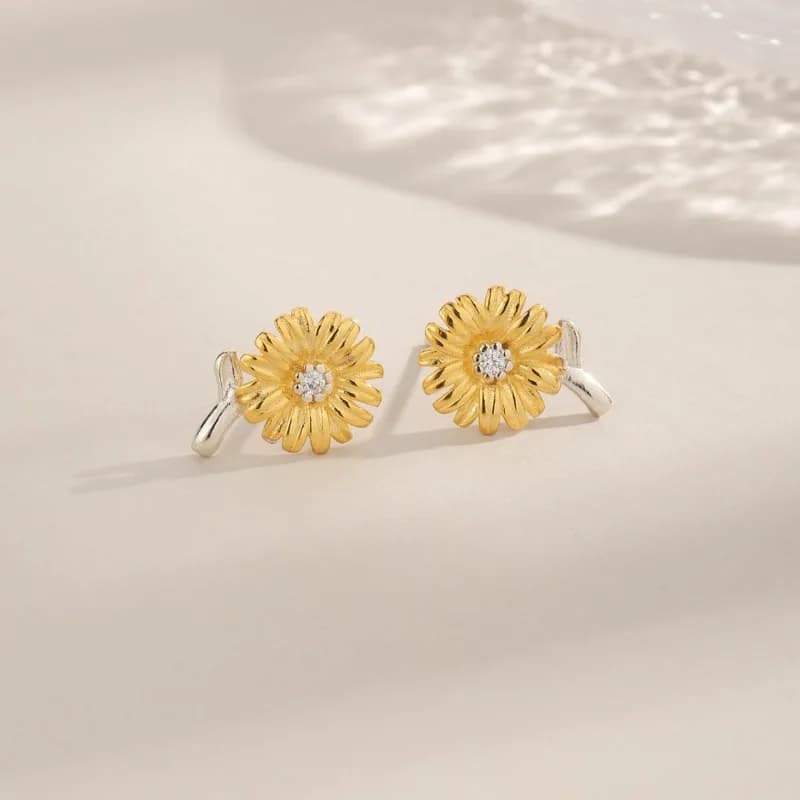 Gioielli a vento Orecchini a bottone con girasole bianco Sunshine Wind Nuovi gioielli con orecchini a bottone in argento S925