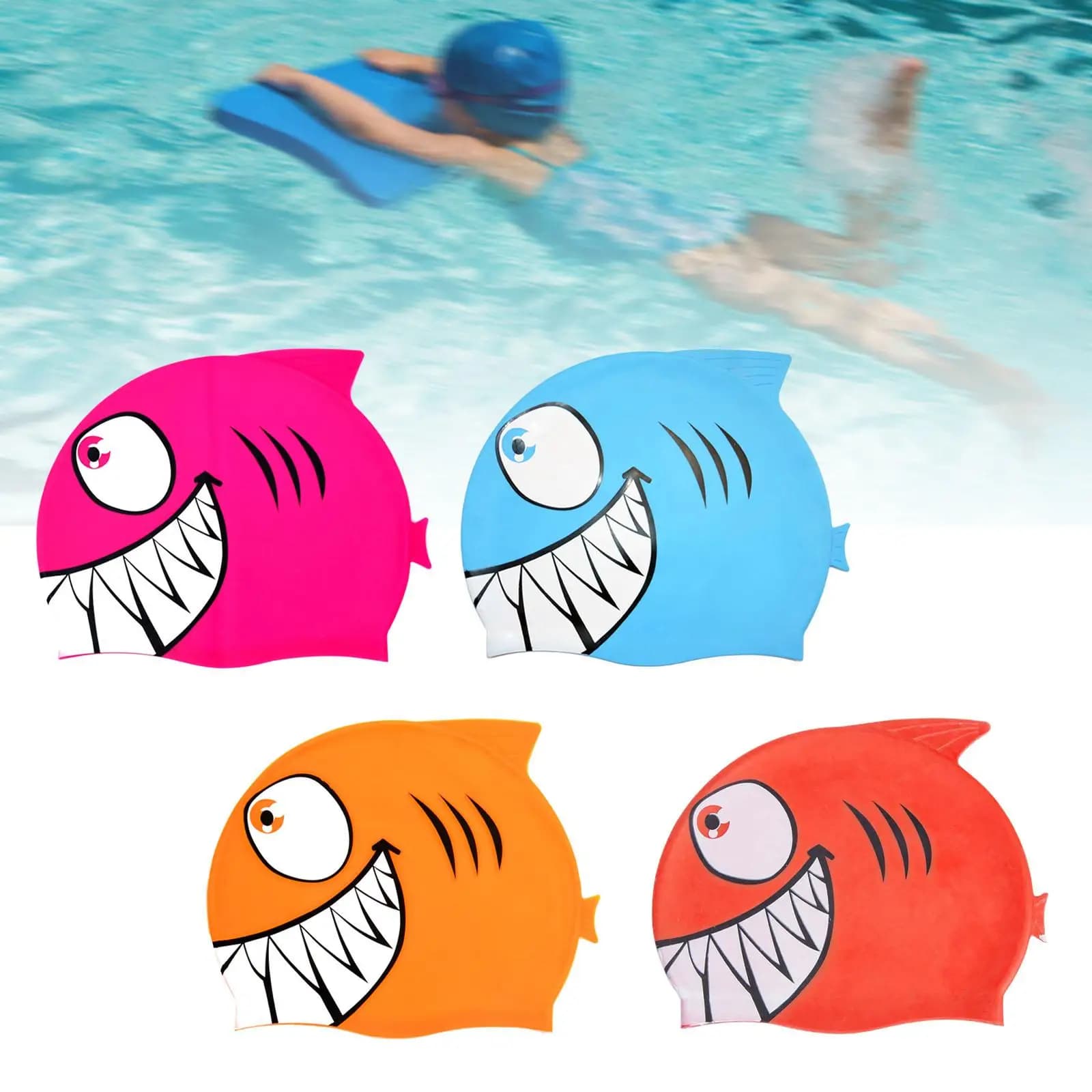 Cuffia da Nuoto per Bambini Impermeabile a Forma di Squalo, in Silicone Antiscivolo, per Nuoto all'Aperto