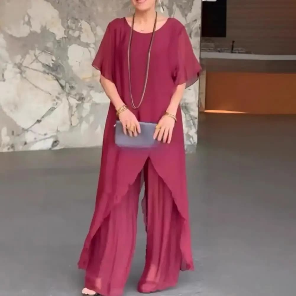Women's cotton and linen trousers set 2 pieces Solid loose shirt with casual short sleeves and wide leg trousers with elastic waist