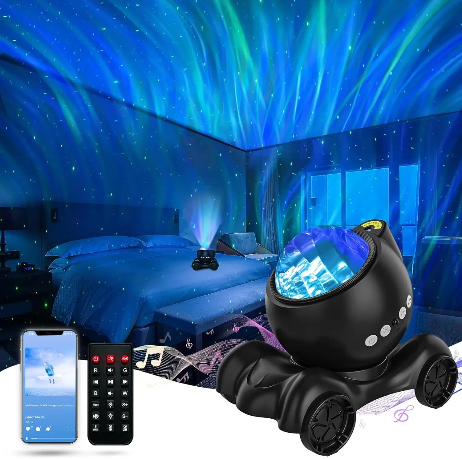 Proiettore Northern Light con altoparlante Bluetooth, macchina per rumore bianco per camera da letto e feste, regalo per plafoniera Galaxy