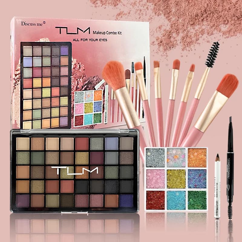TLM Set trucco occhi 40 colori palette di ombretti matita per sopracciglia penna eyeliner mascara con un set di pennelli per trucco cosmetici per occhi