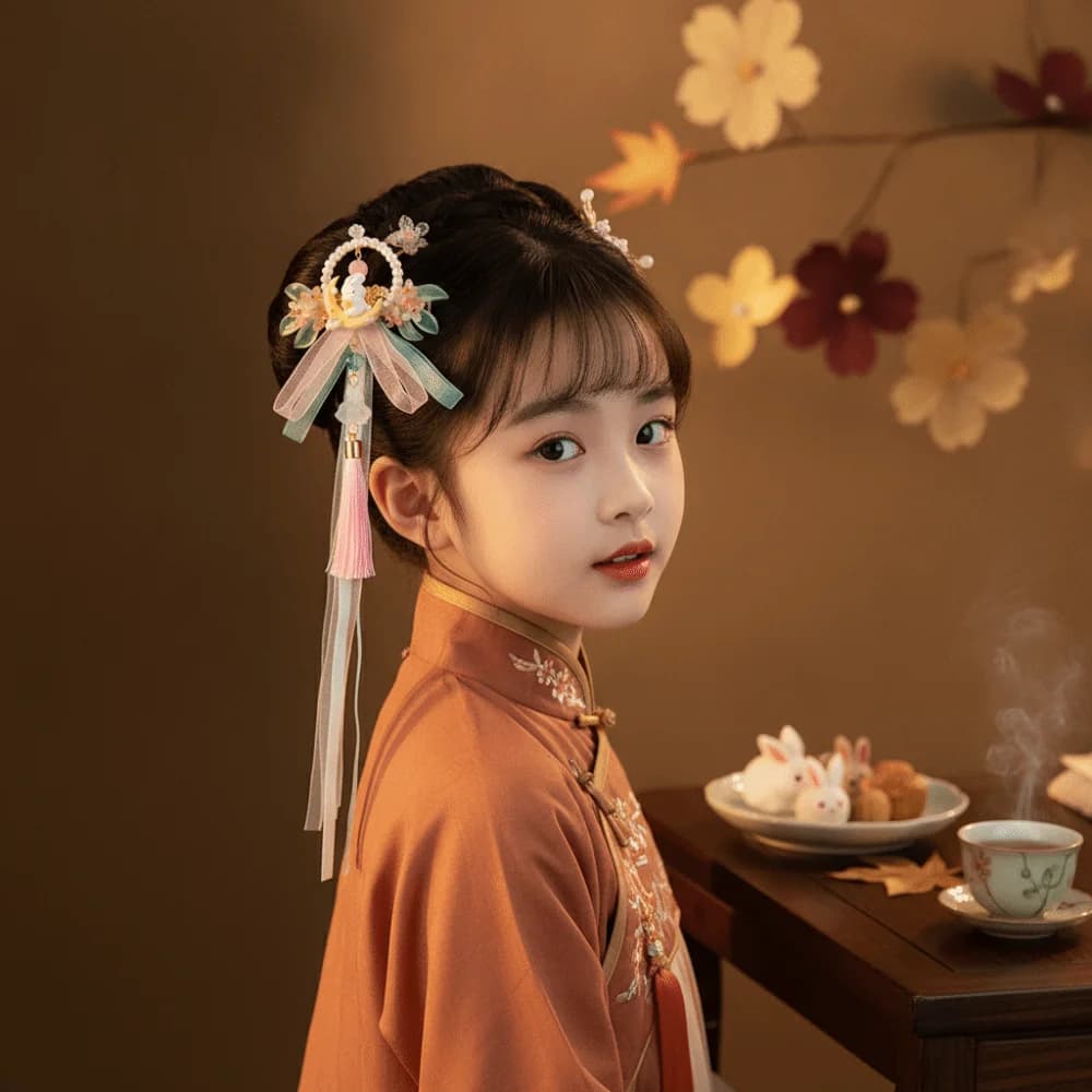 Fairy Headpiece Vintage Hanfu Headwear Cute Handmade Forehead Chain Dainty Beaded Bunny Hair Clips Cosplay