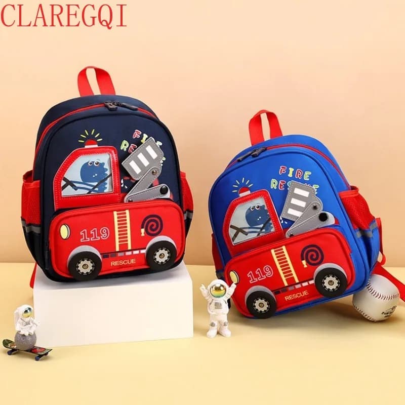 3-6 Year toddler backpack The babys shoulders preschool backpack Childrensfavorite fire truck cartoon style toddler backpack boy