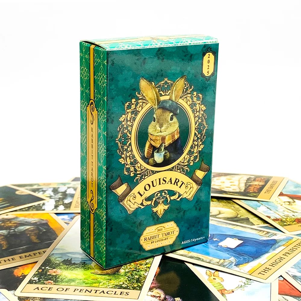 Louisart Rabbit Tarot Cards 78 Cards Vintage Green Luxury Tarot Deck Cute Anthropomorphic Rabbit Art Divination Board Game