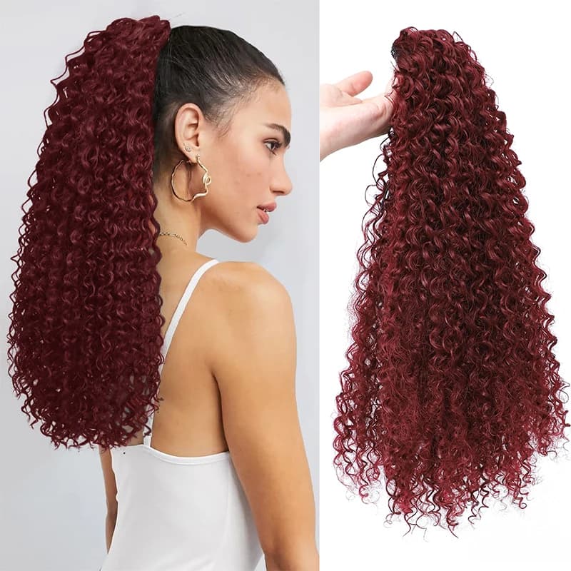 Estensione della coda di cavallo lunga riccia crespa con coulisse per le donne Afro Puff Ricci Coda di cavallo Pezzo di capelli Coda di cavallo finta sintetica Nera