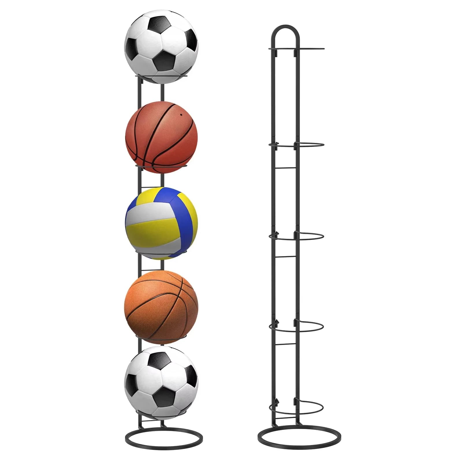 Portapalloni Verticale in Metallo a 4/5 Livelli per Basket, Calcio e Pallavolo, Supporto Portatile per Palloni da Interno ed Esterno