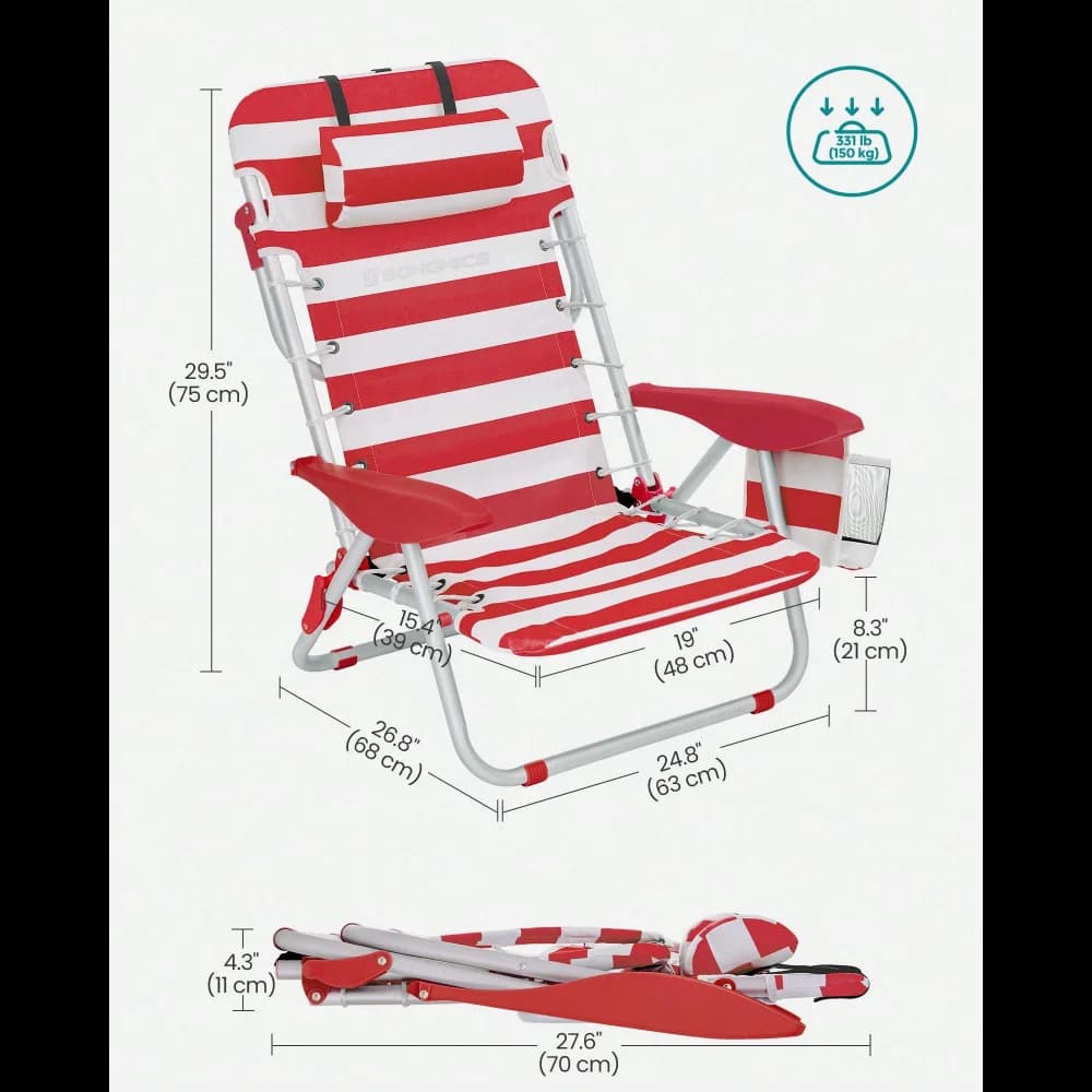 Sedia da Spiaggia Pieghevole con Schienale Regolabile, Sedia Portatile per Campeggio e Viaggi, Facile da Trasportare per Picnic