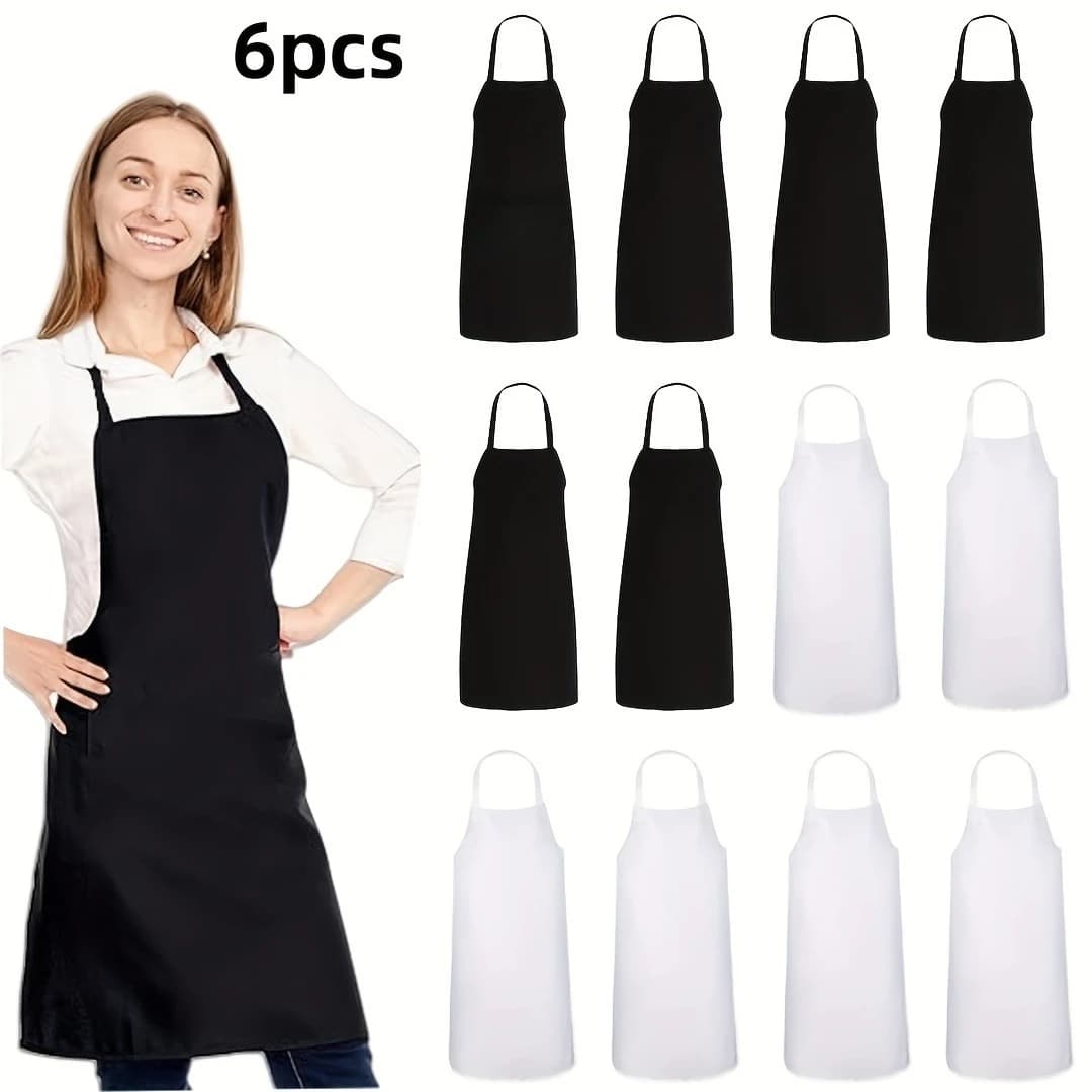 Set di 6 Grembiuli Regolabili in Poliestere, Unisex, per Sublimazione, Tinta Unita, per Cucina, Barbecue, Chef, Camerieri, Parrucchieri, Uso in Giardino