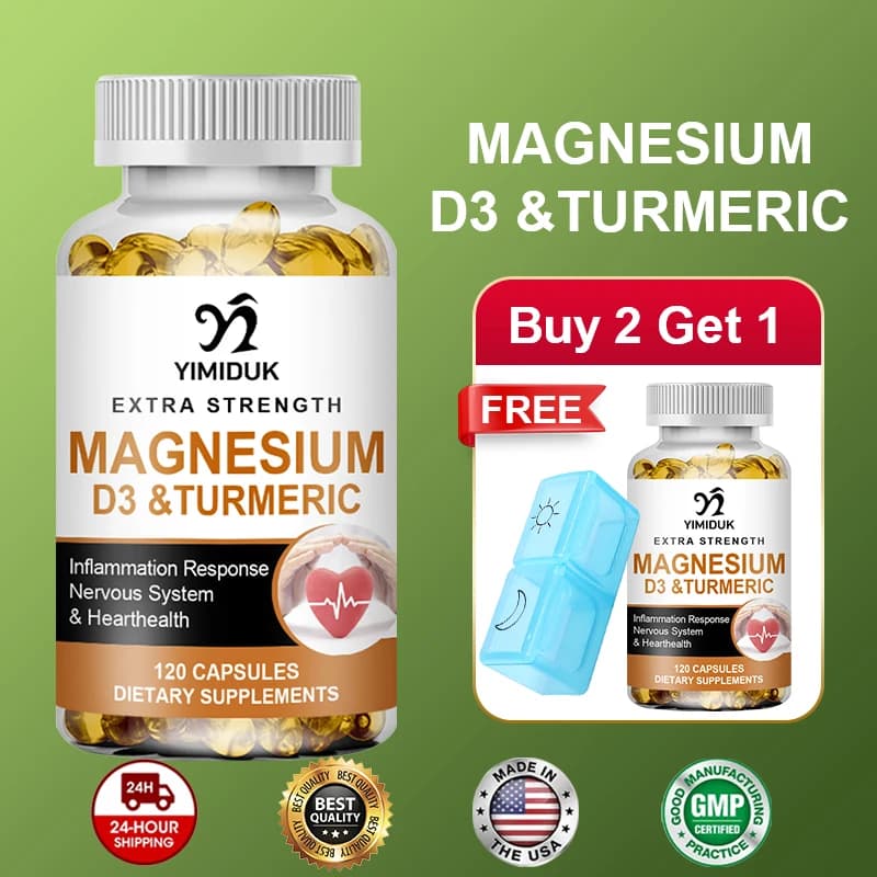 Integratore di Magnesio con Vitamina D3 e Curcuma, Supporta la Salute del Cuore, del Sistema Nervoso e della Funzione Circolatoria per Uomini e Donne