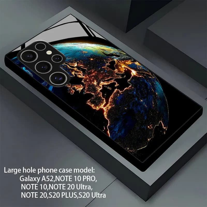 Custodia per telefono di lusso raffinata con motivo Terra notturna, custodia in vetro per Samsung Galaxy S26 S25 S24 S23 S22 S21 FE, Ultra, Plus