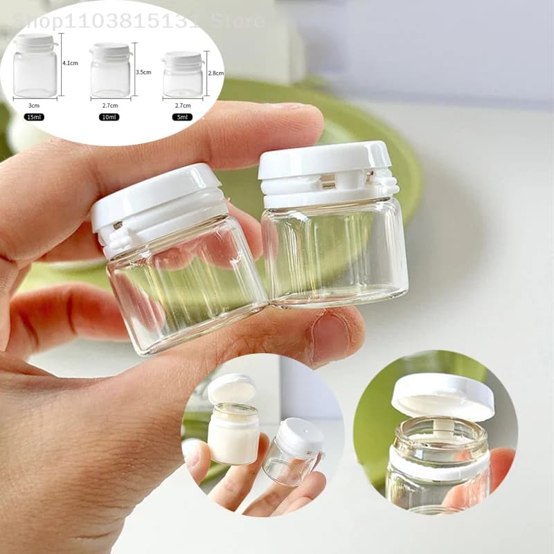 Mini vasetti cosmetici in vetro 3/6/10 pezzi Contenitori per fondotinta liquido con coperchi e tappo interno Scatole trasparenti riutilizzabili Bottiglie di erogazione