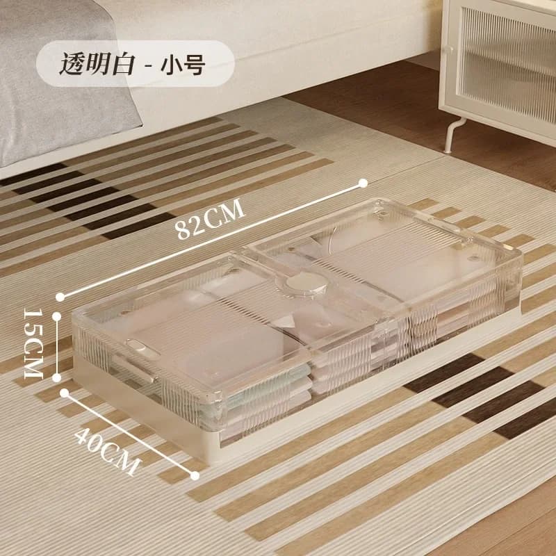Extra large storage box under the bed, transparent plastic folding with wheels, dust cover for toys, clothes, bed linen