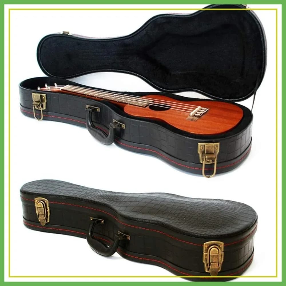 Custodia Rigida per Ukulele da Concerto 23/24 Pollici in Pelle Effetto Coccodrillo con Interno Felpato Nero