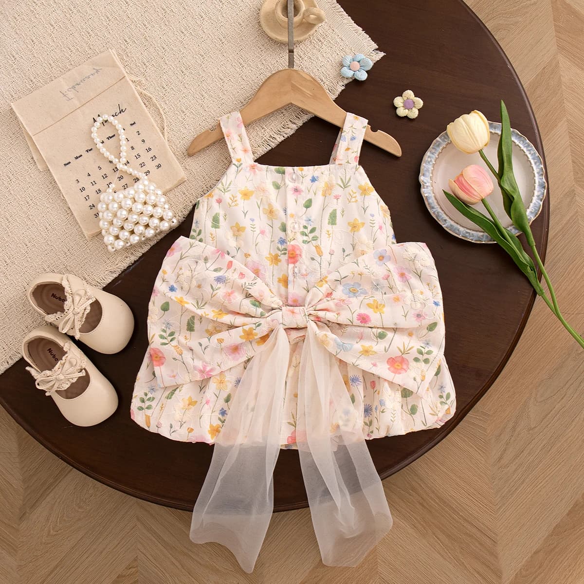 Nuovo Vestito Floreale Estivo per Bambina con Fiocco, Abbigliamento per Bambini (9 Mesi - 4 Anni)