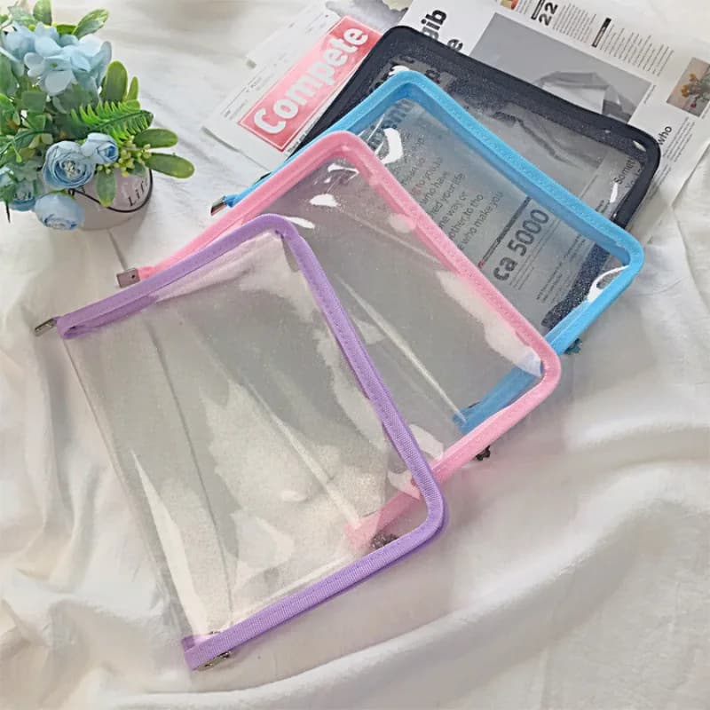 1 Pcs PVC PP Glitter Transparent Storage Organizer Bag A5 A4 Zipper File Bag File Folder Case Bags Stationery Holder