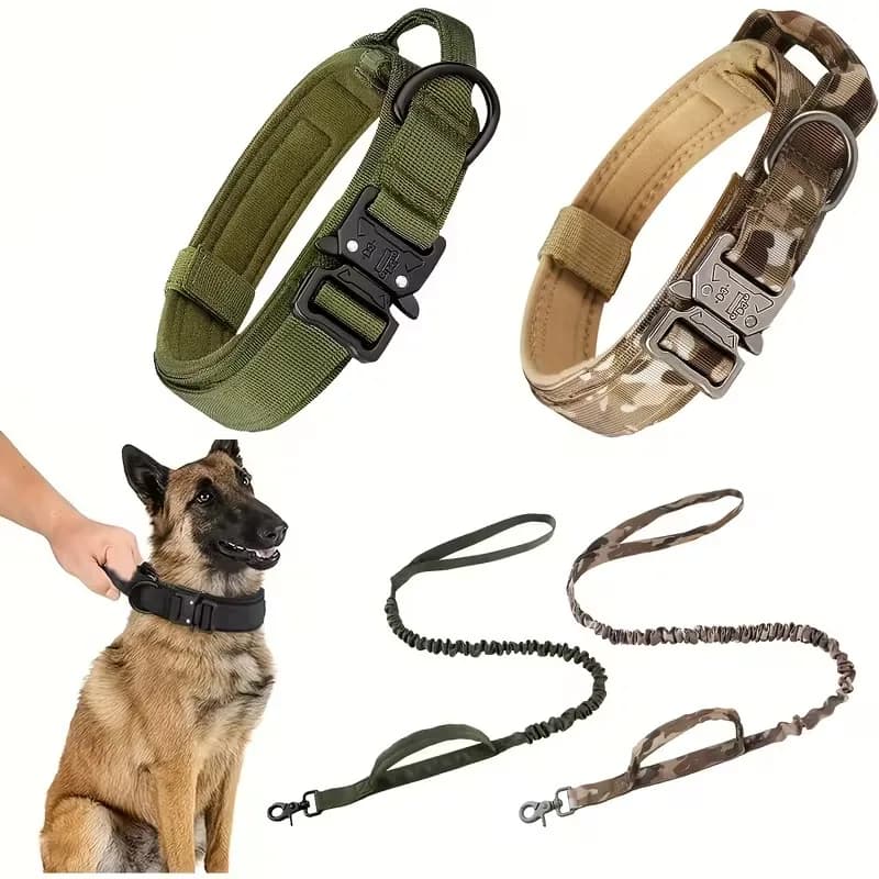 Set Collare e Guinzaglio per Cani in Nylon Resistente, Collare Riflettente, Guinzaglio Tattico per Addestramento, Set per Cani di Taglia Grande