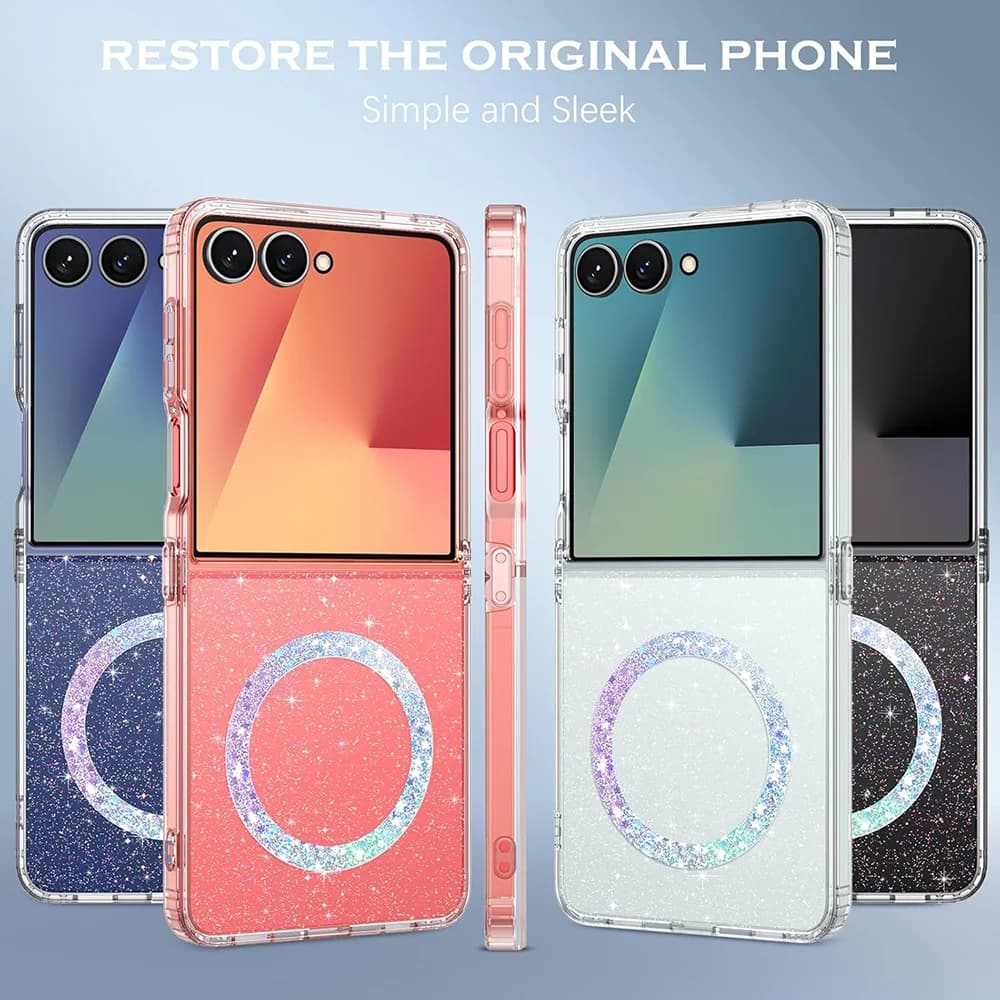 Transparent Magnetic Protective Case with Star Sky Reason for Samsung Galaxy Z Flip 7/6/5, Compatible with Wireless Charging