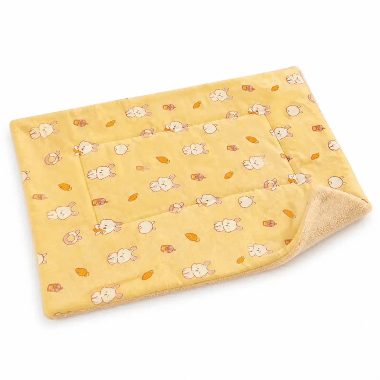 BVEOYPET Yellow Rabbit Print Pet Mat And Blanket For Cats And Dogs, Quilted Center, Padded Border And Fuzzy Reverse, 6 Sizes For Floor, Bench Or Sofa Use