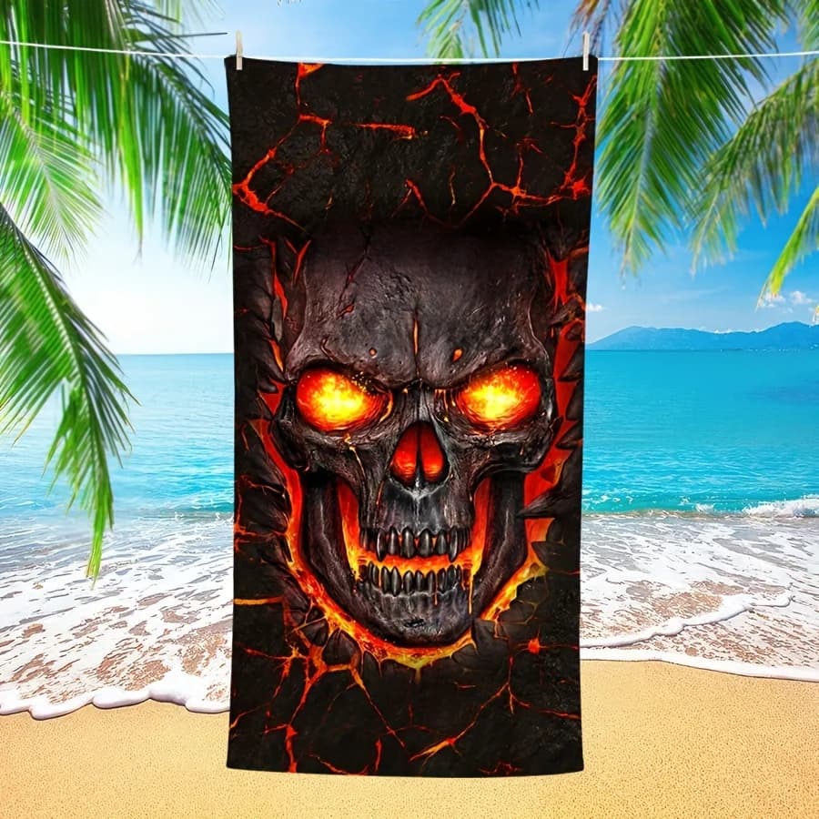 Asciugamano da spiaggia teschio e fiamma, asciugamano assorbente Super morbido, telo mare oversize vulcano per bagno, nuoto, campeggio, viaggio