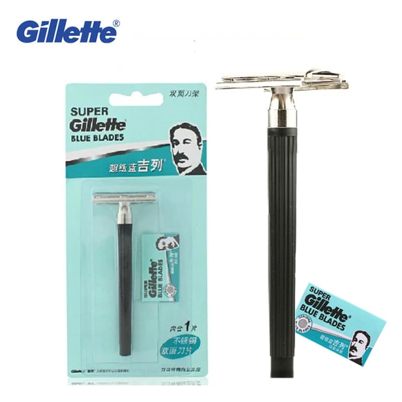 Gillette Razor Super Blue Straight Razor Razor Blade Sawing Shaving Sawn Shaving Shaving Satin