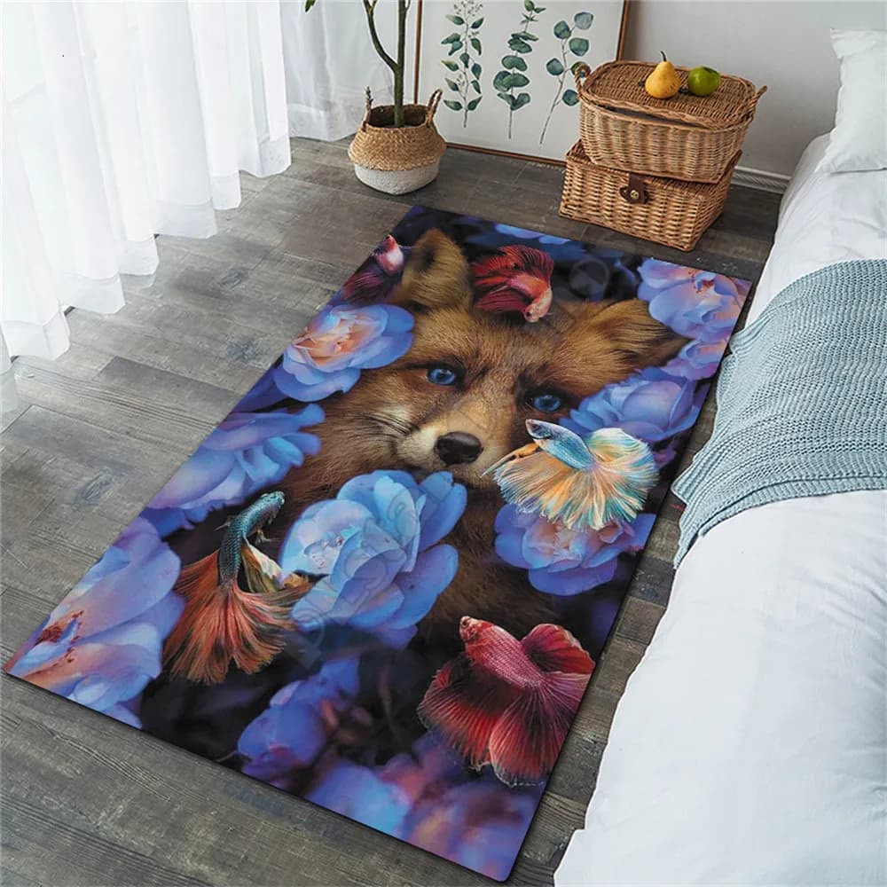 Flower Fox Area Rug 3D Printed Rugs Mat Rugs Anti-slip Large Rug Carpet Home Decoration 01