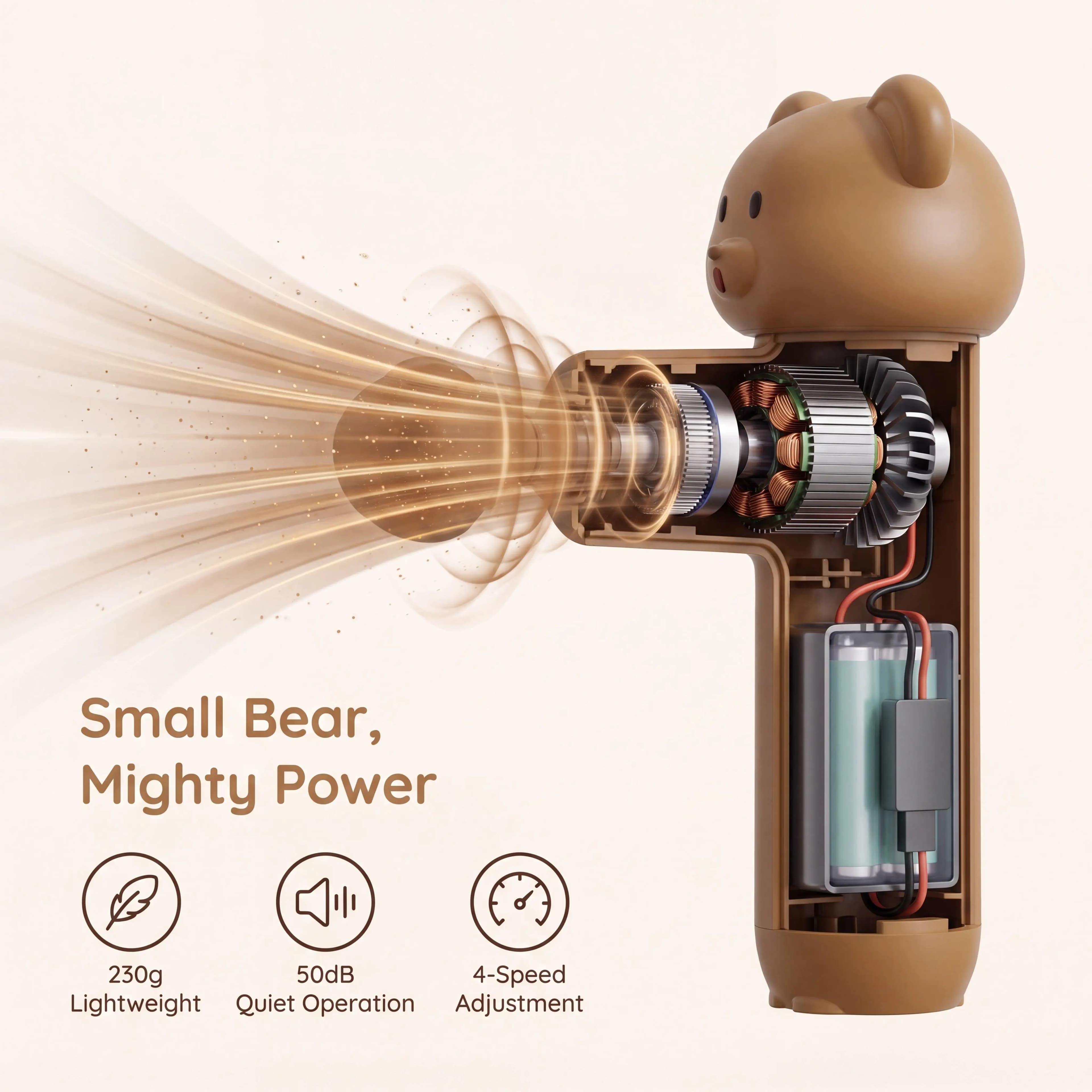 Cute Bear Mini Fascia Gun, Pocket Portable Deep Tissue Percussion Massager, 4-Speed Adjustable, Suitable for Gym & Office.