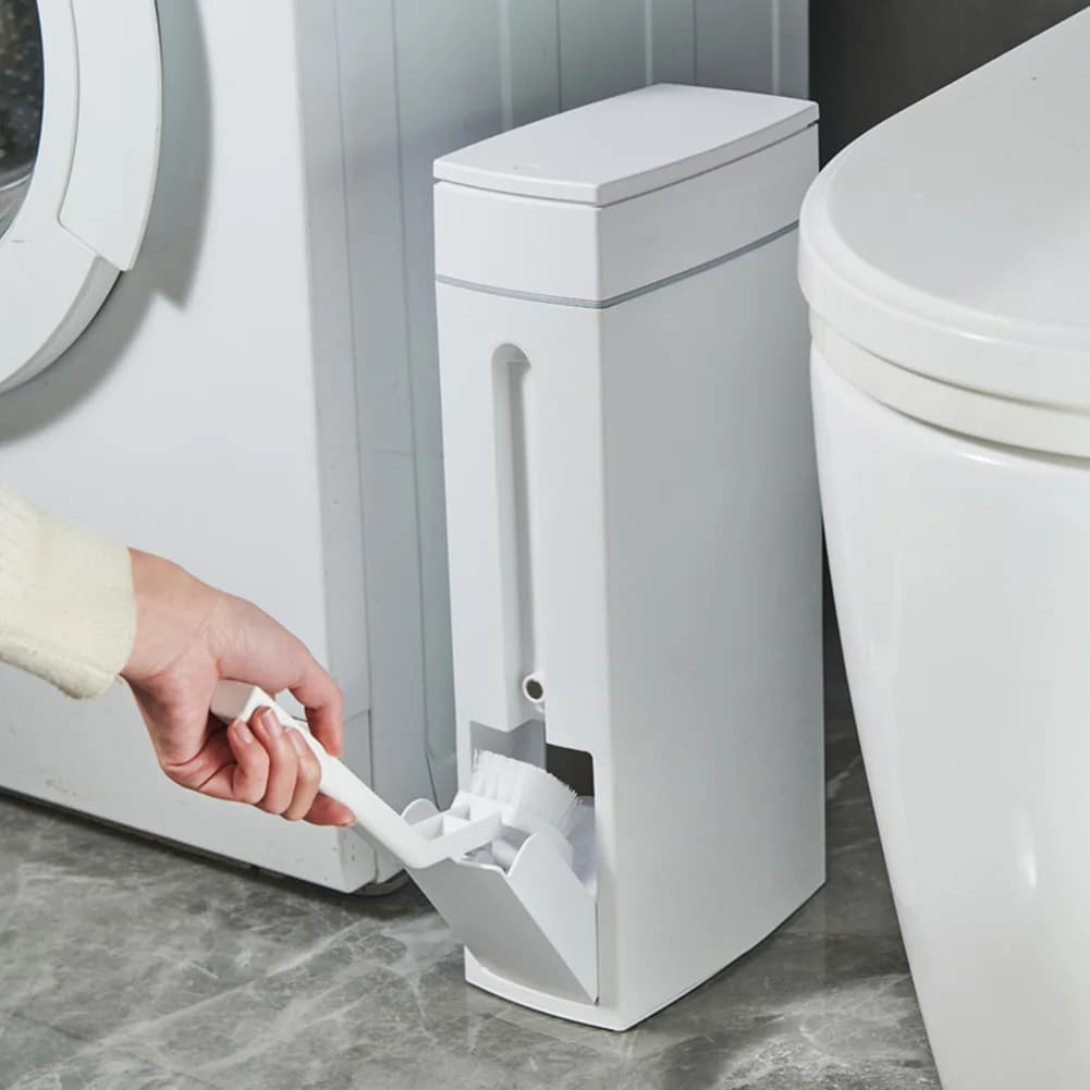 Cestino Sottile con Spazzola per Pulizia e Coperchio, Contenitore per Rifiuti in Plastica per Bagno e Spazi Ristretti