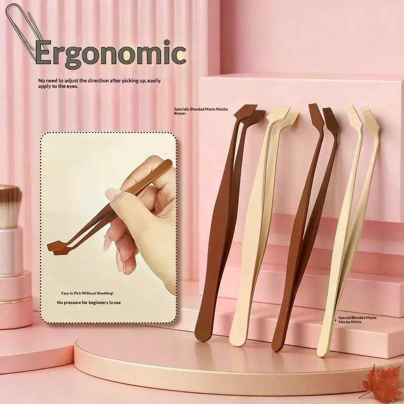 45° Angled Anti-Stick Matte Eyelash Tweezers Non Slip Grip Spatula Tweezers False Lash Application For Beginners