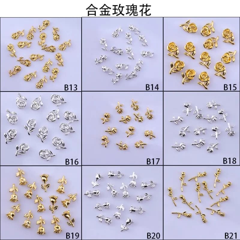 50 pezzi di adesivi per unghie in metallo giapponese alla moda con accessori per gemme per unghie rosa 3D Vintage