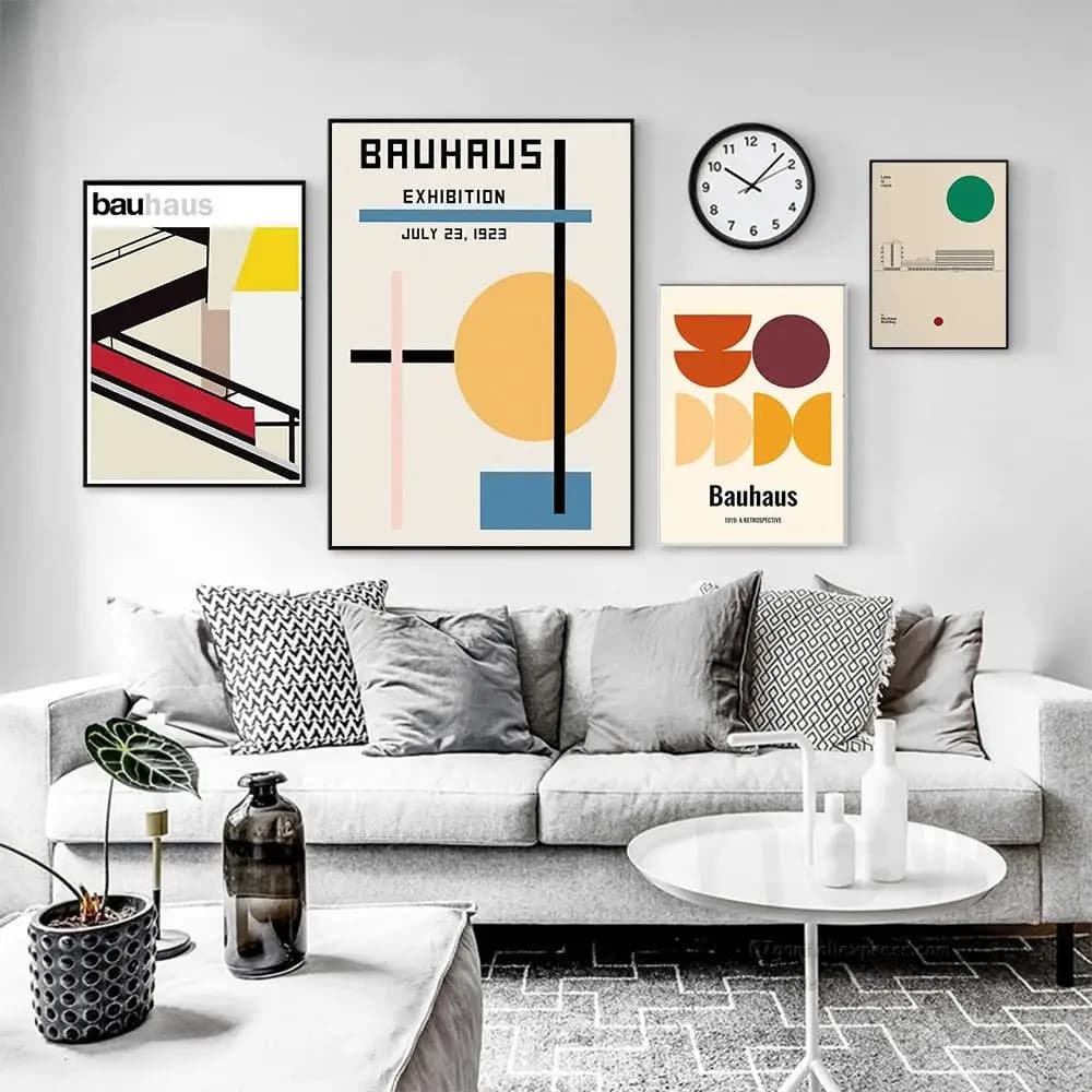 Nordic Geometric Canvas Print Modern Bauhaus Abstract Wall Art for Living Room Decor