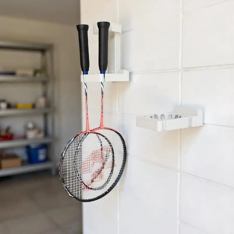 Wall Mounted Badminton Racket Holder Punch Free With Ball Hanger Storage Rack For Tennis Pickleball Ping Pong Paddle