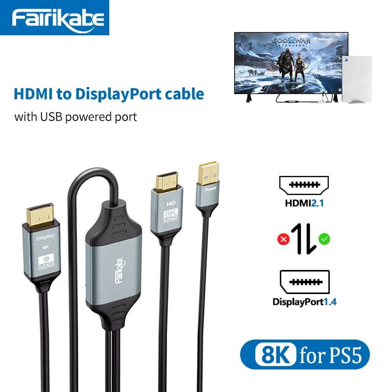 Cavo da HDMI a Displayport 8K Adattatore da HDMI a DP 8K HDR per Xbox PS5 PS4 DELL MacBook Laptop Monitor MacMini Proiettore TV Box DVD 8K HDMI to Displayport Cable HDMI to DP Adapter 8K HDR Quality Cable