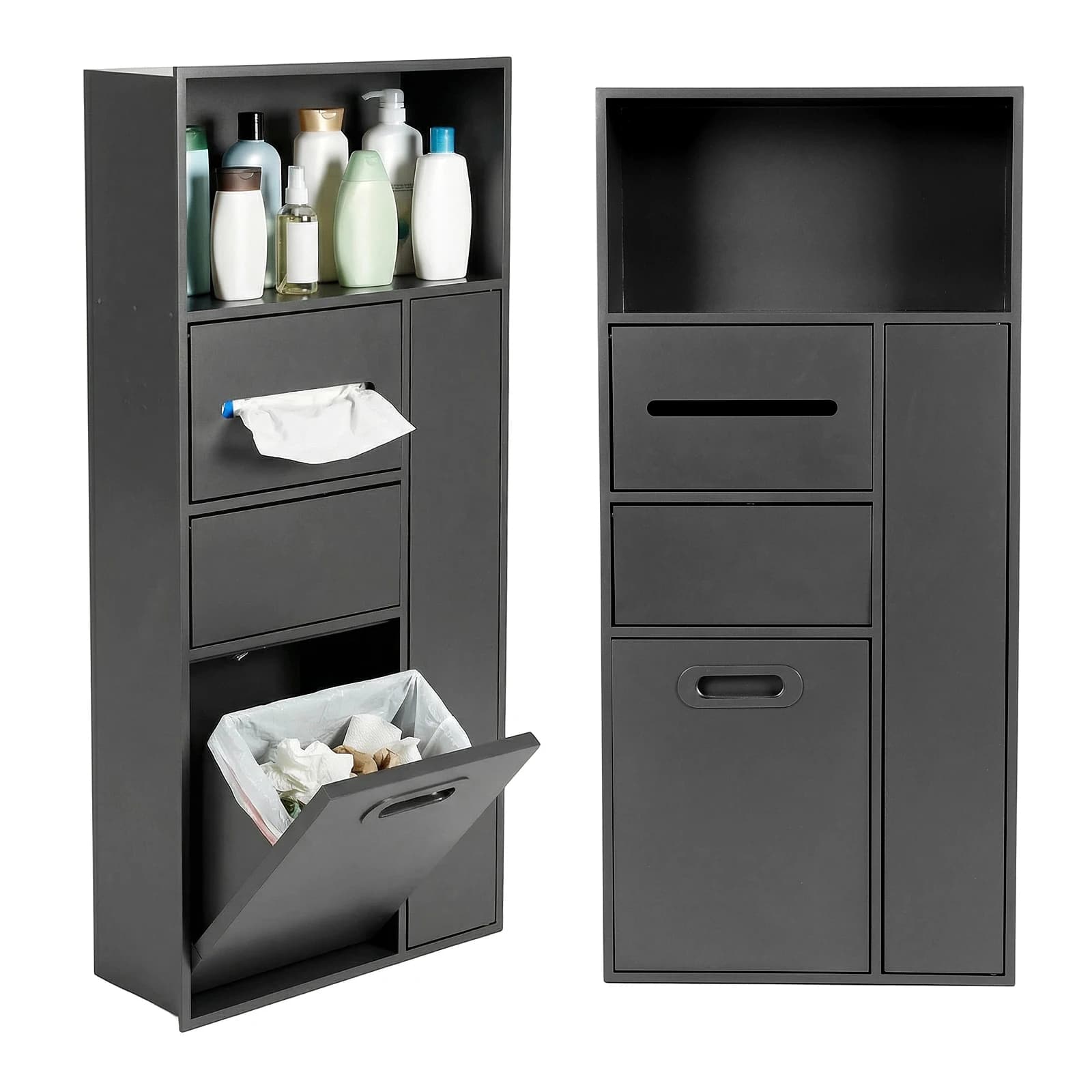 Porta Fazzoletti a Scomparsa con Cestino e Porta Carta Igienica, Nicchia Doccia in Acciaio a Pressione Impermeabile per Bagno/Cucina/Hotel