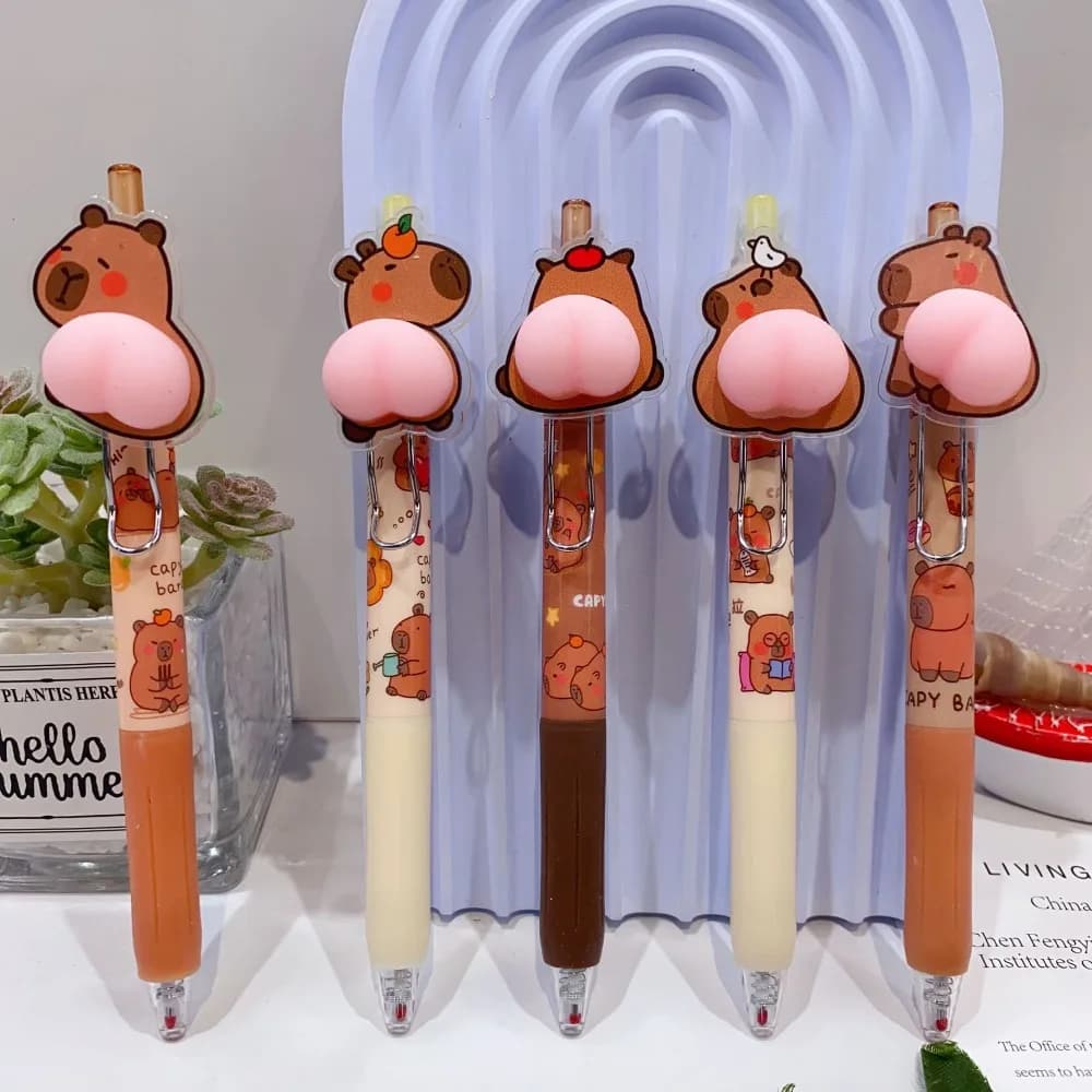 Simpatiche penne gel capibara con inchiostro nero cartone animato marrone felice capibara penna neutra 0,5 mm capibara creativo stampa penna gel materiale scolastico