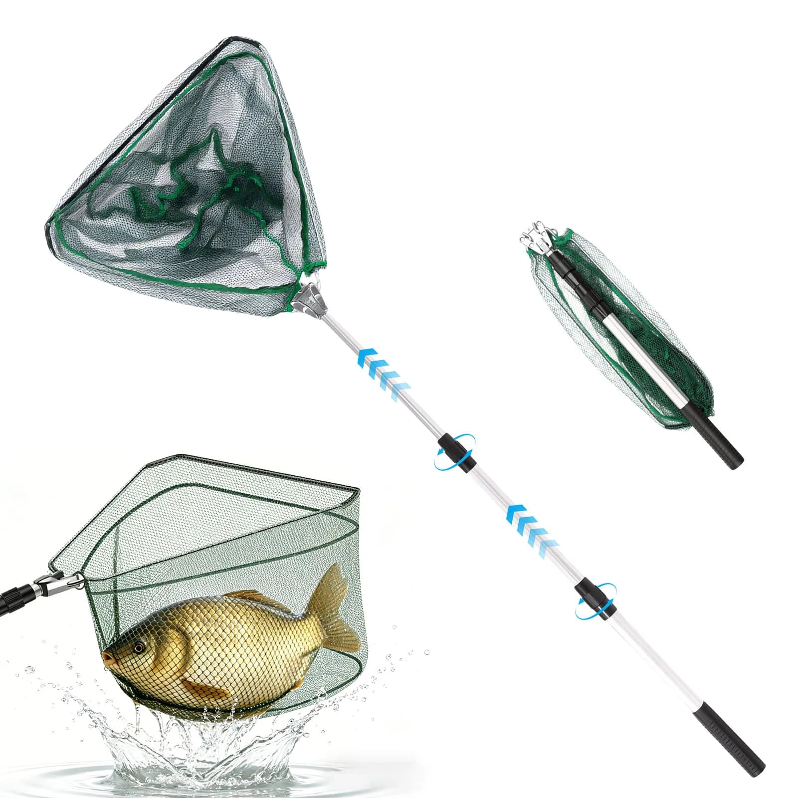 Rete da Pesca Pieghevole con Impugnatura Antiscivolo in Gomma, Facile per Catturare o Rilasciare Pesci, per Pesca a Mosca, Trota, Carpa, in Mare e All'aperto