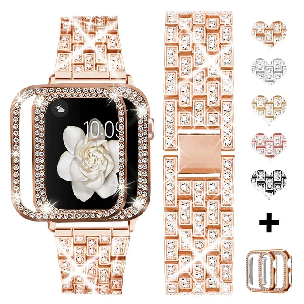 Diamond Band+cover for apple watch case series 10 42mm 46mm 41/45mm bracelet+Screen Protector+Bumper iWatch 9 8 7 6 5 4 40/44mm