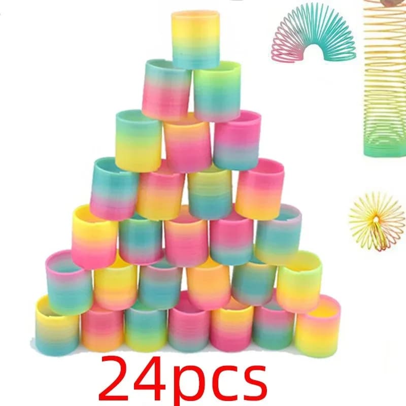 24PCS Rainbow Magic Springs Circle Toys Kids Birthday Party Favors Guests Giveaway Small Gifts Pinata Fillers Flexible Funny Toy