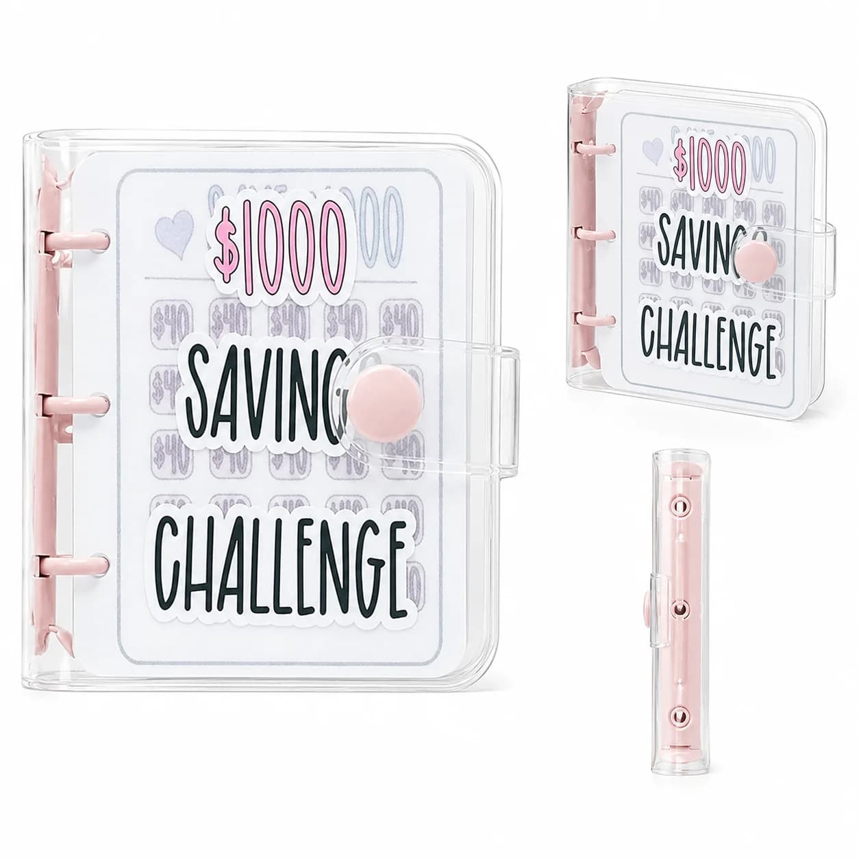 Pink 1000 Saving Challenge Journal Reusable Budget Planner with Expense Goal Tracking Worksheets Charts for Family Kids Gift