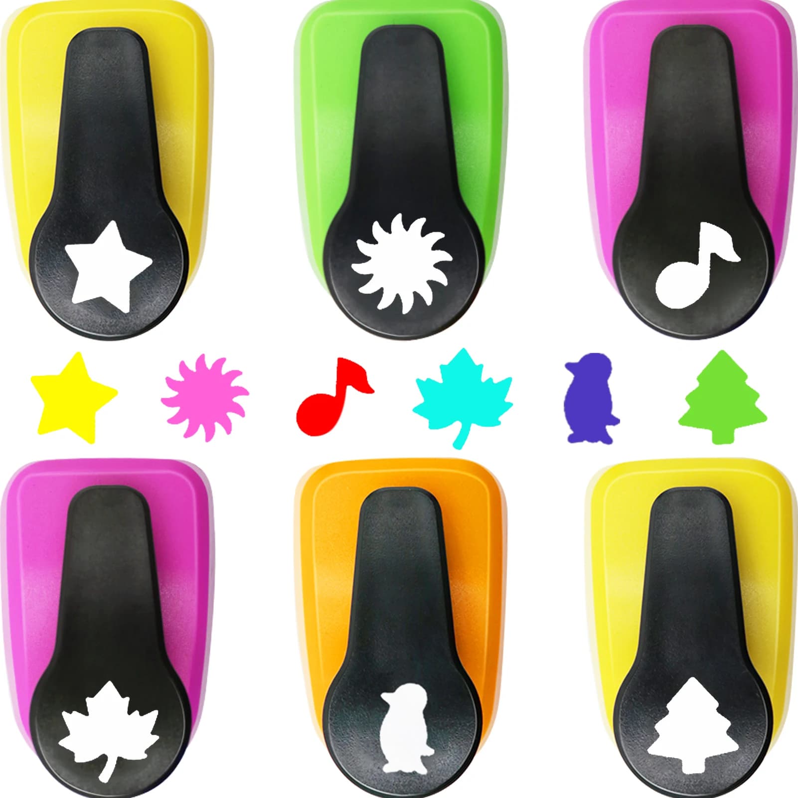 6 Paper cutter single Hole craft puncher 16mm kids Set Kit Leaf tree Star shapes paper crafts cardmaking scrapbooking
