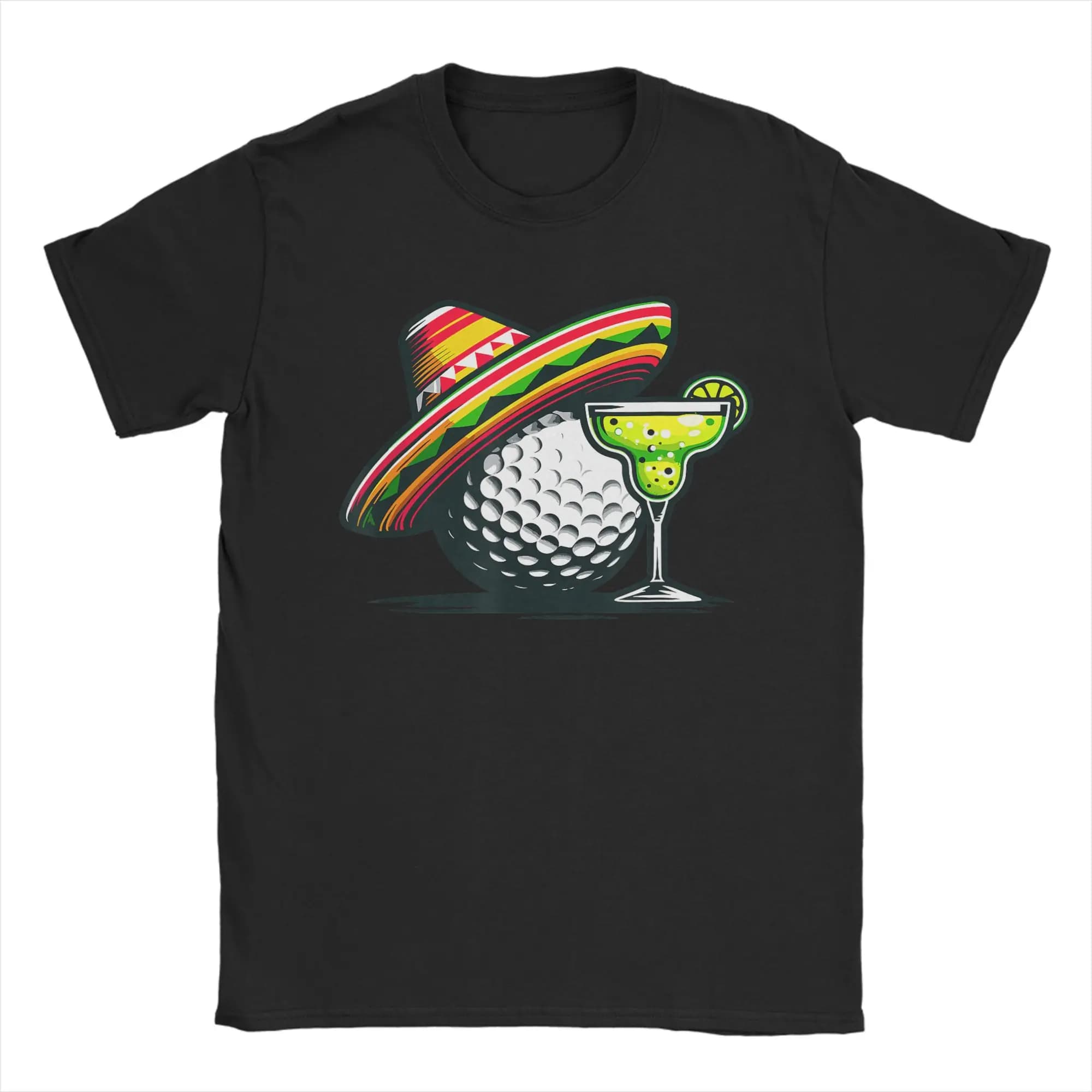 Maglietta da golf Cinco de Mayo con sombrero e Margarita, T-shirt da golfista da uomo, maglietta con colletto rotondo, maglietta a maniche corte
