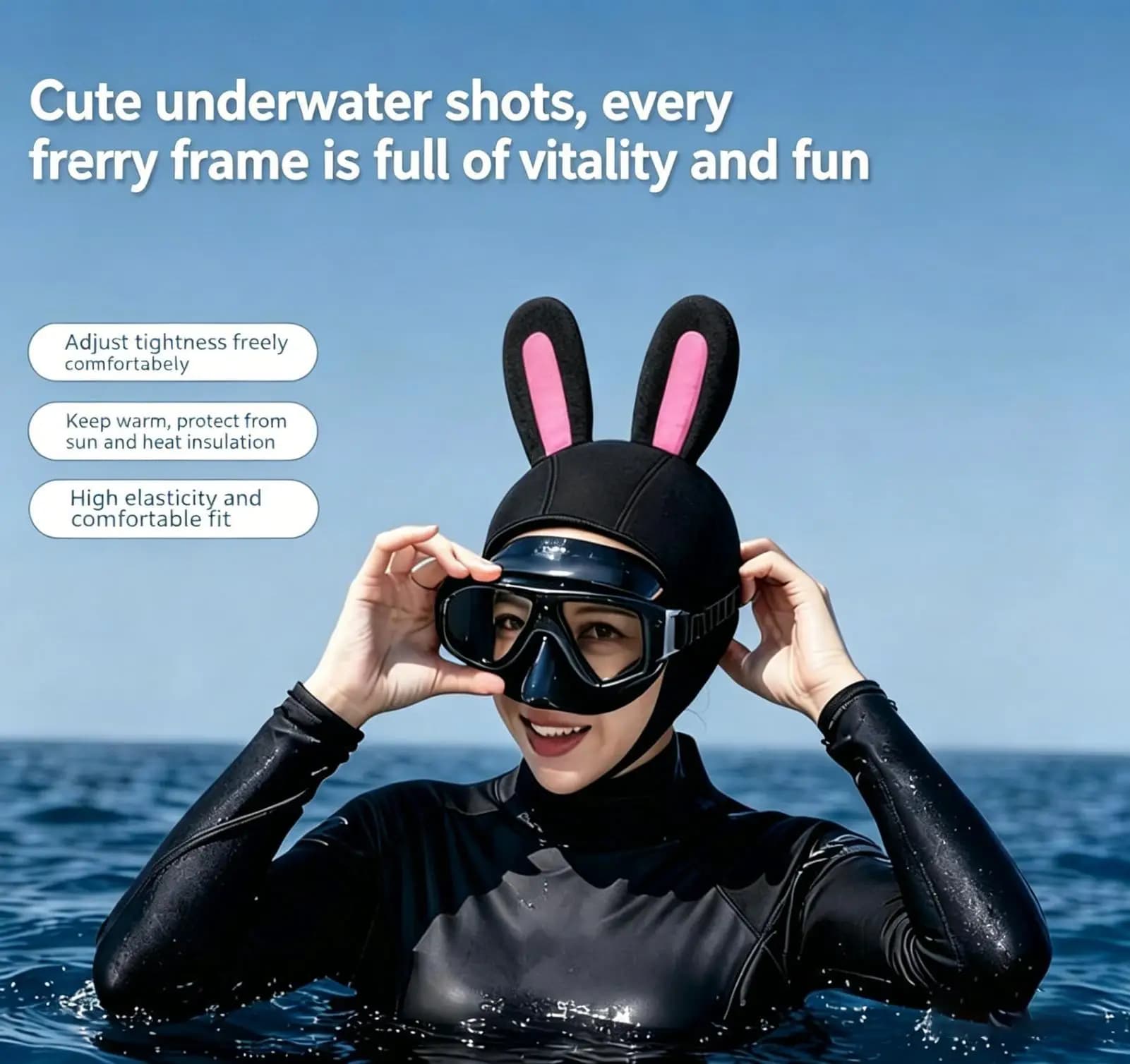 Cappelli da Immersione a Forma di Coniglio, Calze da Nuoto in Neoprene da 3mm per Rafting e Snorkeling, Protezione Invernale per le Orecchie