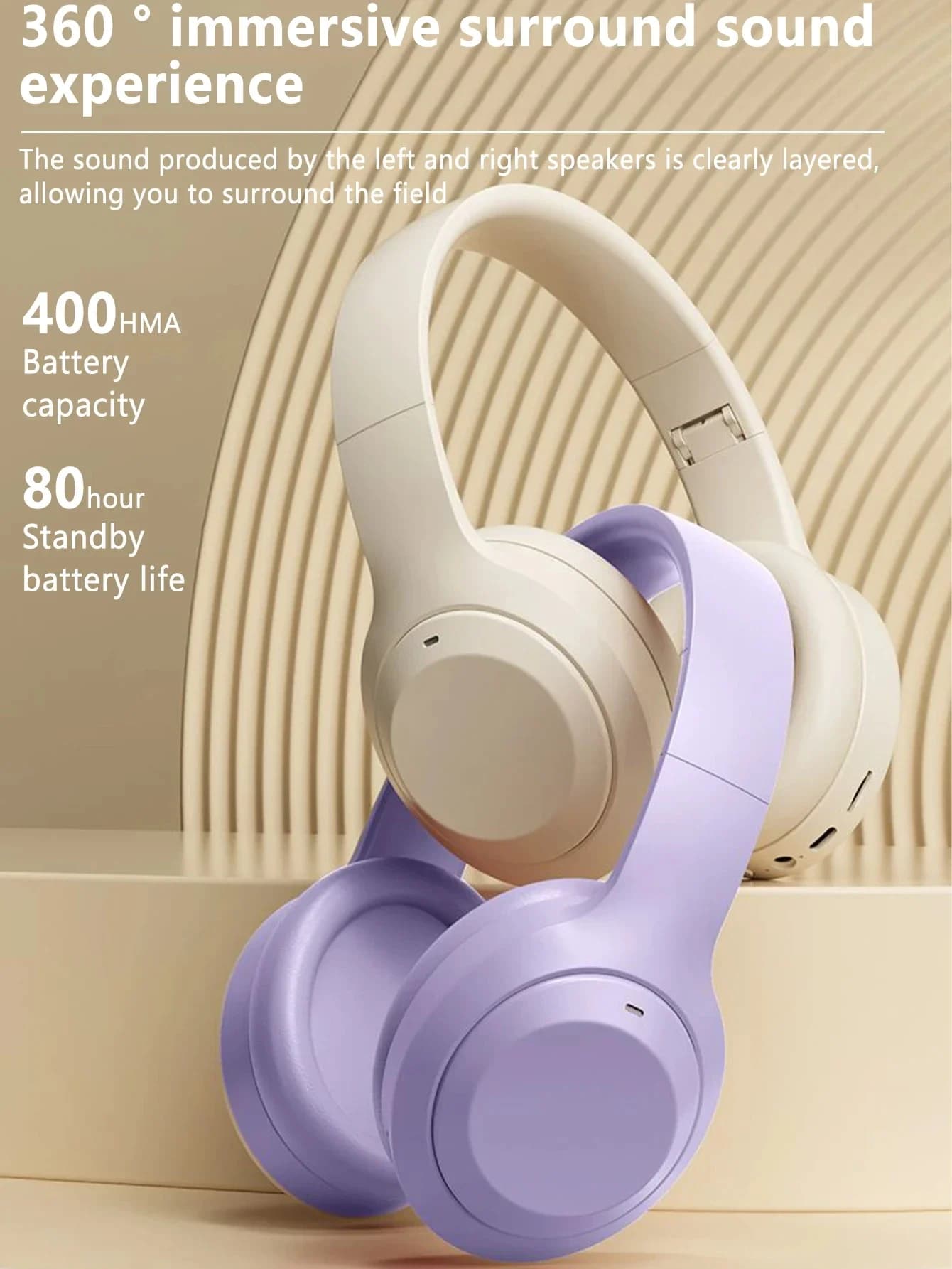 Wireless M5 Bluetooth 5.3, HiFi Stereo Headphones with Noise Cancellation, Foldable with Microphone for Gaming