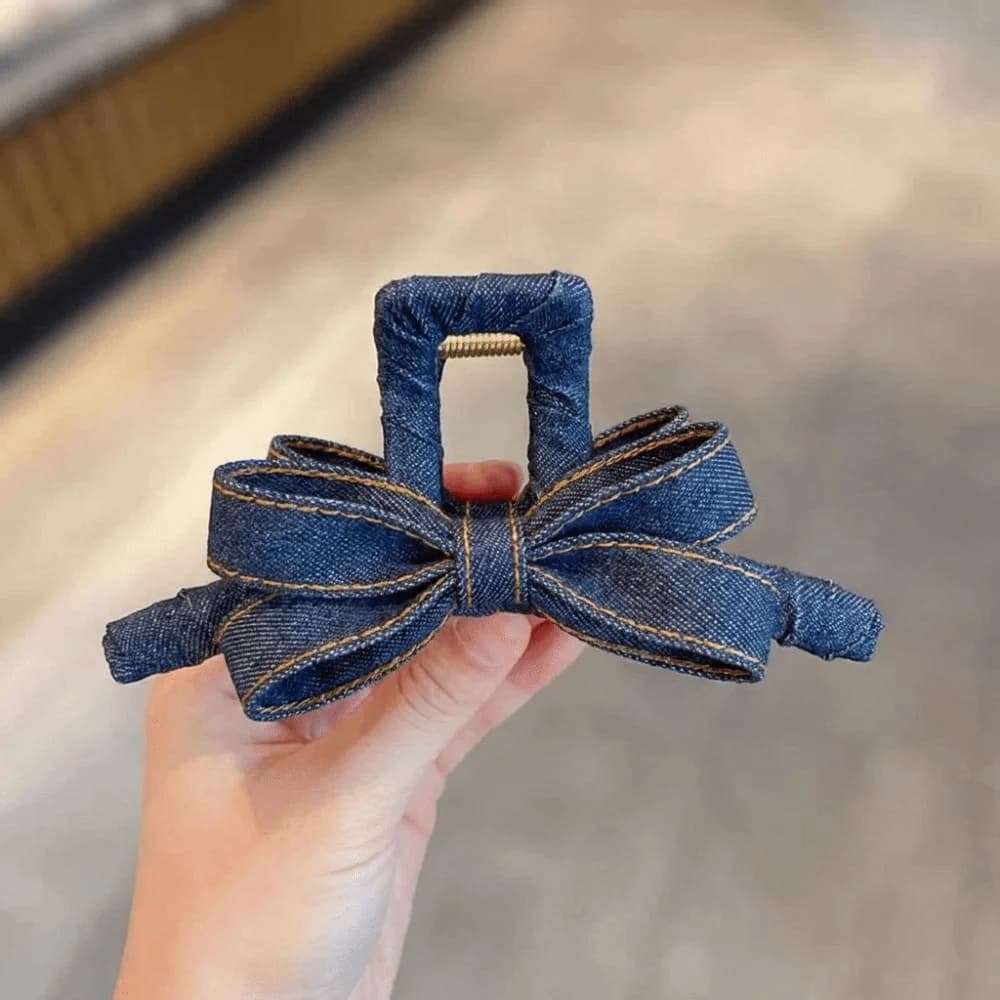 Elegant Blue Denim Bow Hair Claw Clip Large Size Korean Style Shark Hair Clip Transparent Hair Clamp Hair Accessories