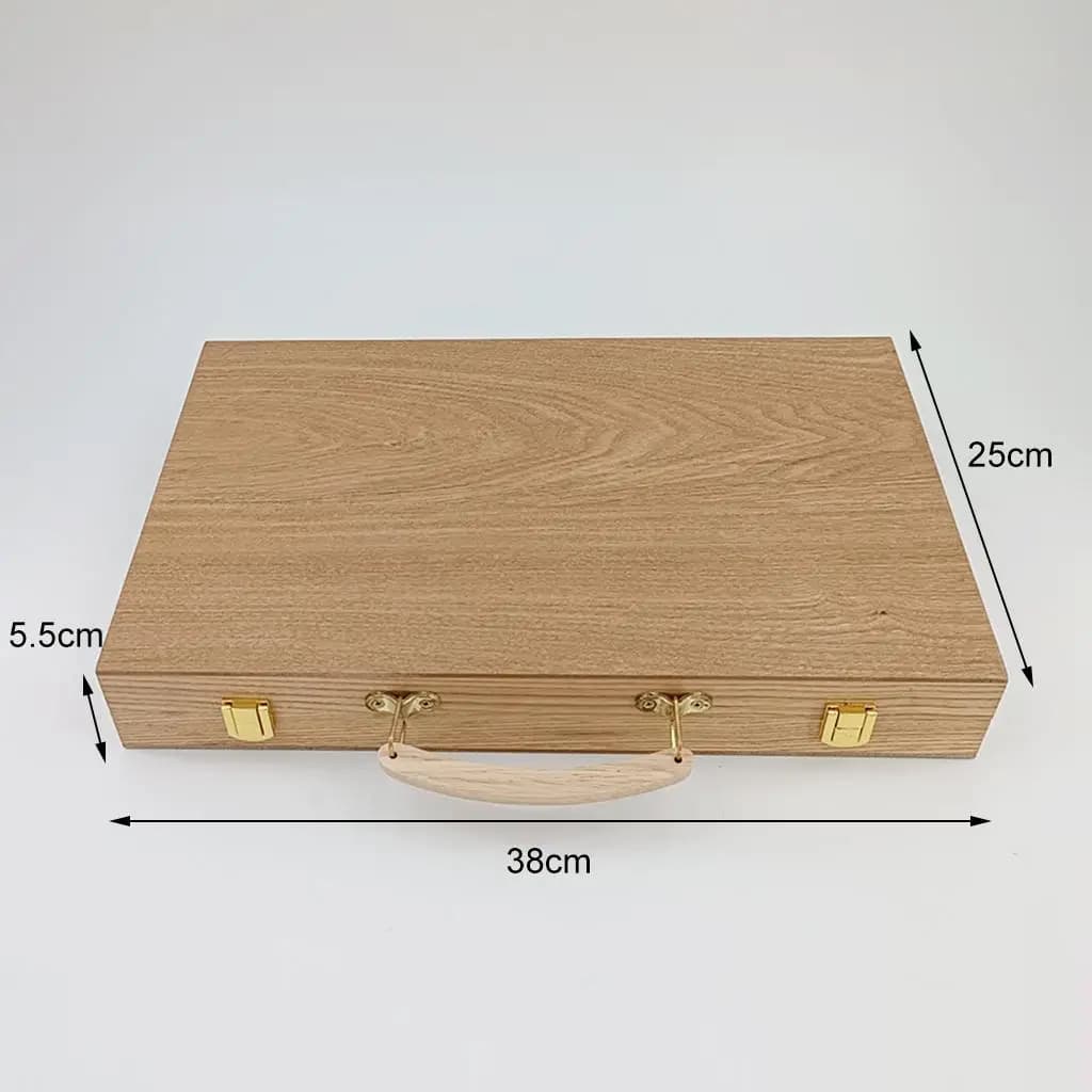 Portable Board Game Wooden Backgammon Set Folding Strategy Game with Dice and Chips for Family Fun