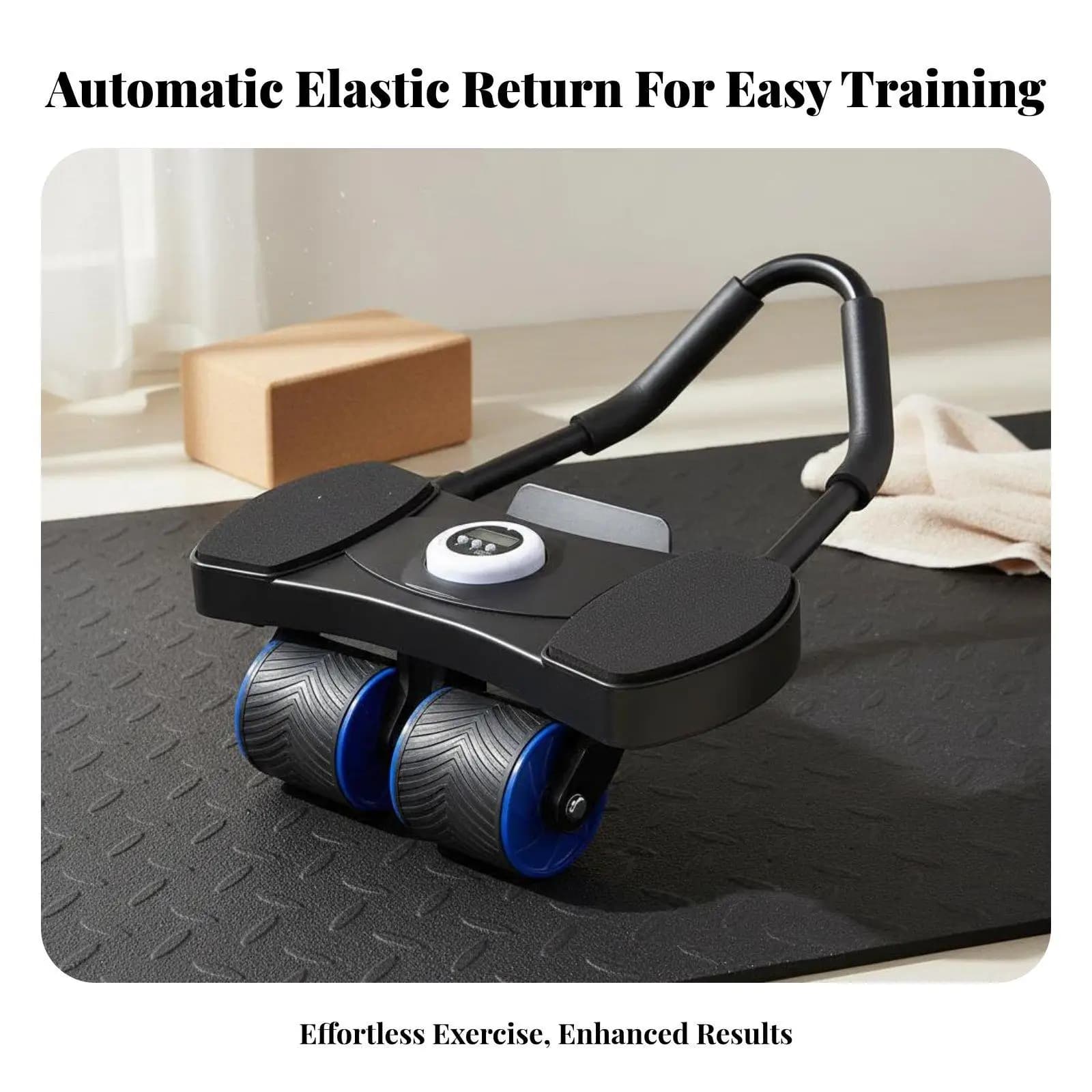 Automatic Self-returning Ab Roller Wheel Dual Wheel Design with Digital Timer for Full Body Exercise Workout Device