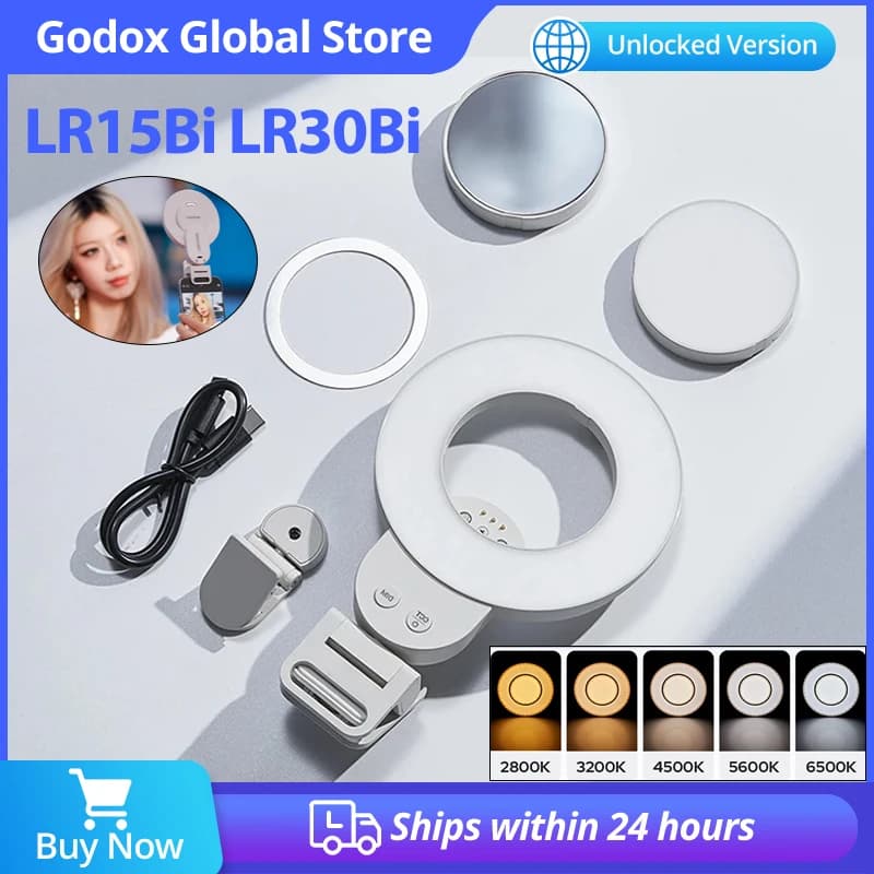 Godox LR15Bi LR30Bi 2800K-6500K LITEMONS Luce ad Anello LED Bicolore per Selfie, Luce Circolare Portatile Magnetica per Telefono